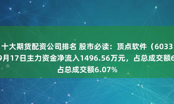 十大期货配资公司排名 股市必读:顶点软件(603383)9月17日主力资金净流入1496.56万元,占总成交额6.07%